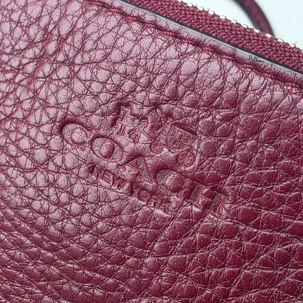 Coach Wristlet Wallet Double Corner Zip Maroon Red Leather Pouch Card Slots - Picture 9 of 11